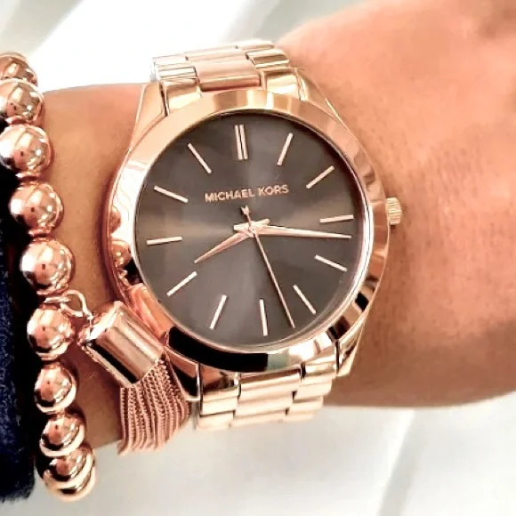 MICHAEL KORS “SLIM RUNWAY” MK3181 ROSE GOLD WATCH Michael Kors Slim Runway Brown Dial Rose Gold Stainless  main image 4